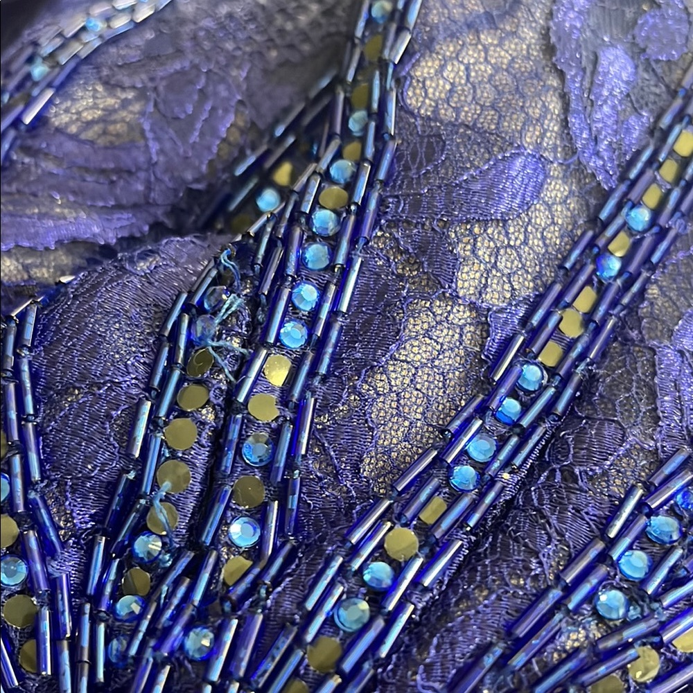Blue Halter Prom Gown dress size 4 MISSING MANY GEMS - Picture 11 of 14